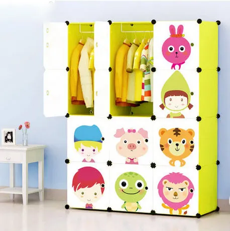 Детский гардероб с мультяшным рисунком, пластиковый гардероб для детей и младенцев, комбинированный шкаф для хранения, складной шкаф в сборе