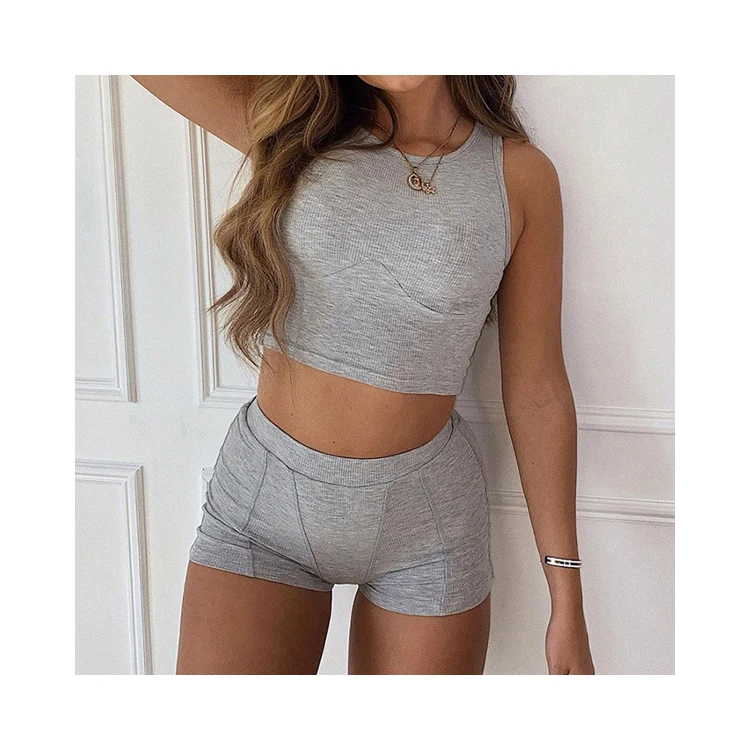 
YH3037 New Style Ribbed Short Tracksuits Set Womens 2 Piece Outfit Two Piece Sets 