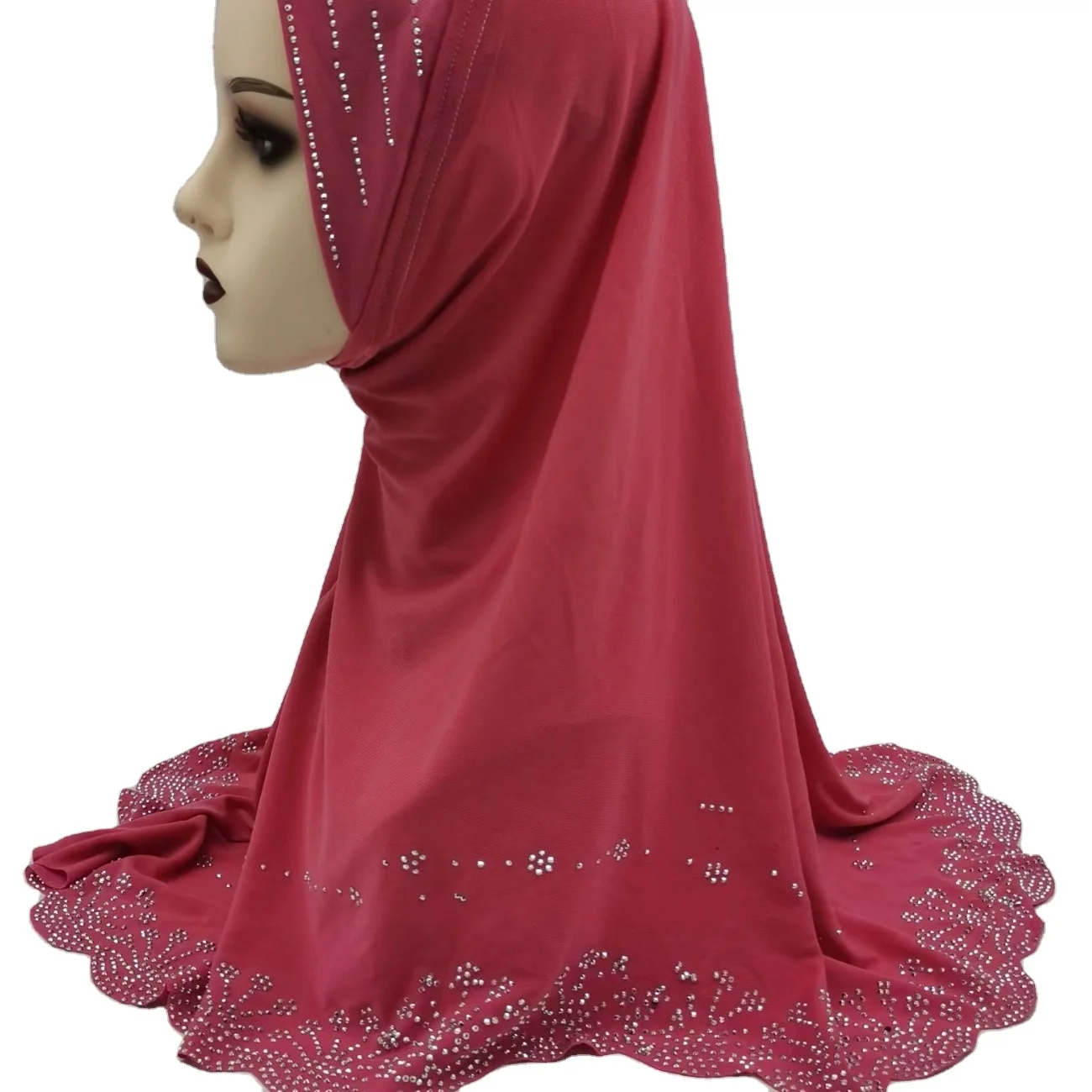Large Lady Diamond Shaped Hot Drilling Instant Hijab Wholesale Muslim Dubai Headband Underscarf Hijab