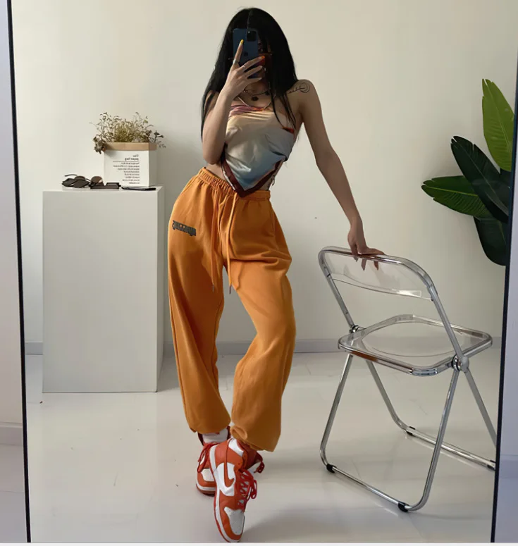 Женская толстовка с высокой талией, винтажная Повседневная Свободная кофта с принтом букв в стиле хип-хоп, брюки для бега и танцев