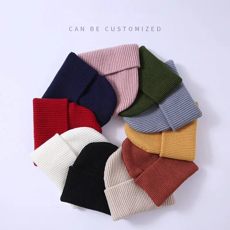 Wholesale  promotional Custom Winter Warm Hat Solid Color Cable Knit Skull Caps cuff beanie