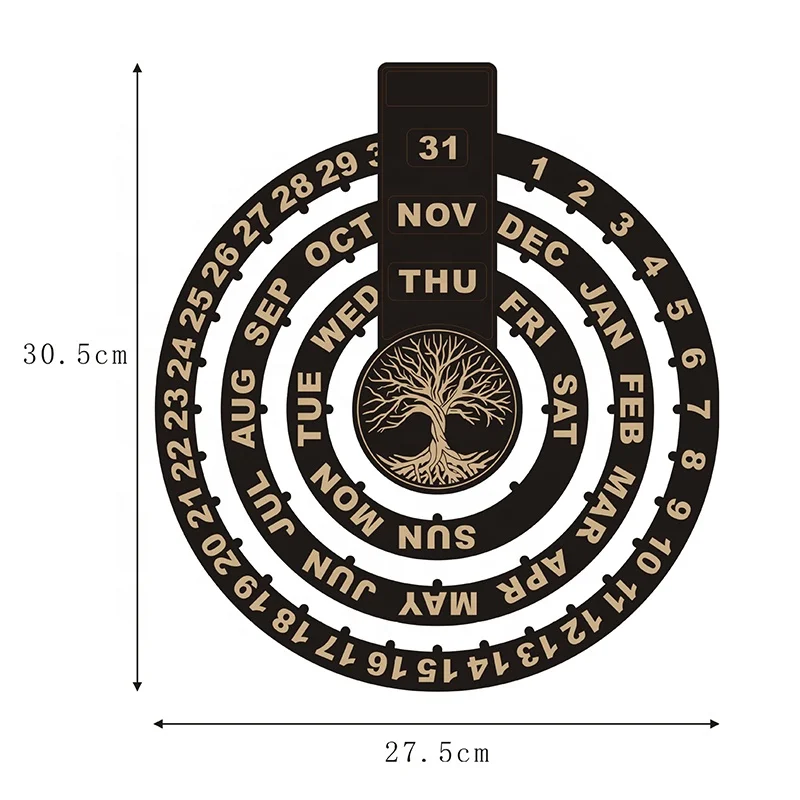 Wannian Creative Household Wooden Calendar Pine Cross-Border Rotating Decorative Pendant with Laser Engraved Logo Gift