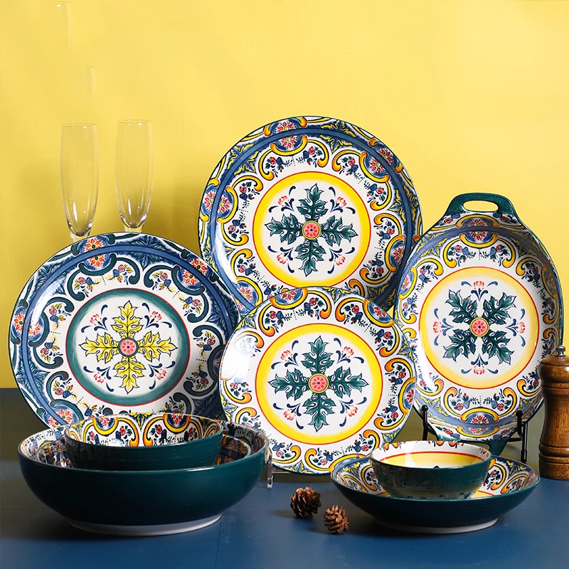 JW Nordic Bohemia Ceramic Plates Sets Dinnerware Party Tableware & Table Decorations