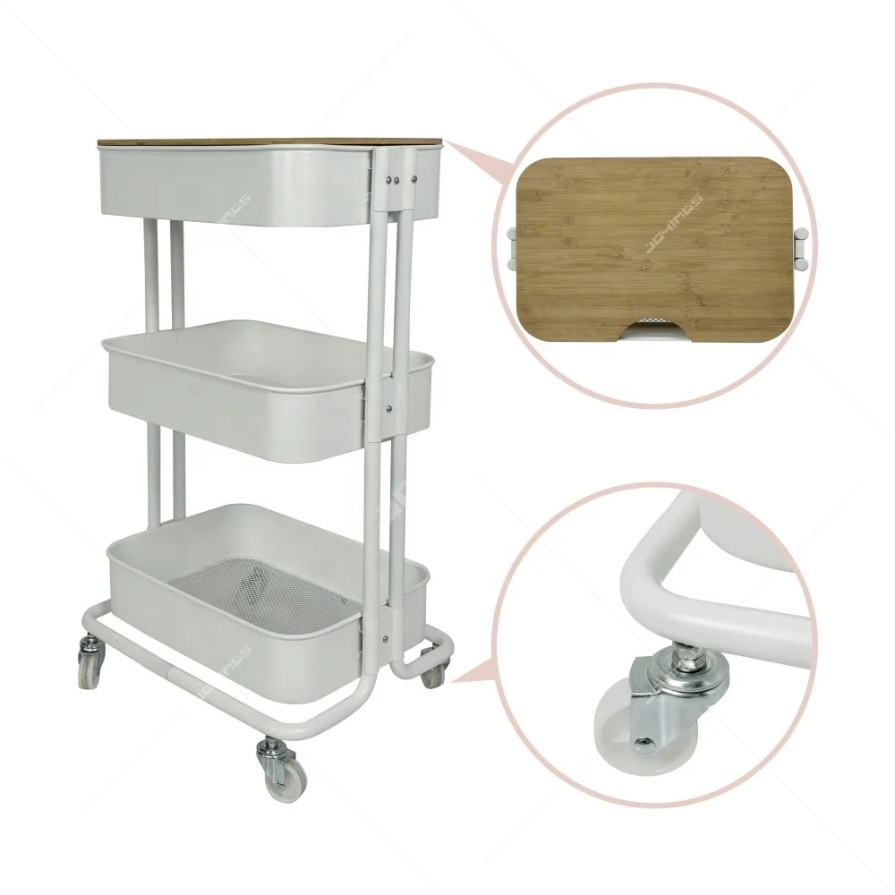 Free to Assemeble 4 Plastic Wheels Storage Cart Rolling Metal Cart For Household Storage Trolley Kitchen Trolley
