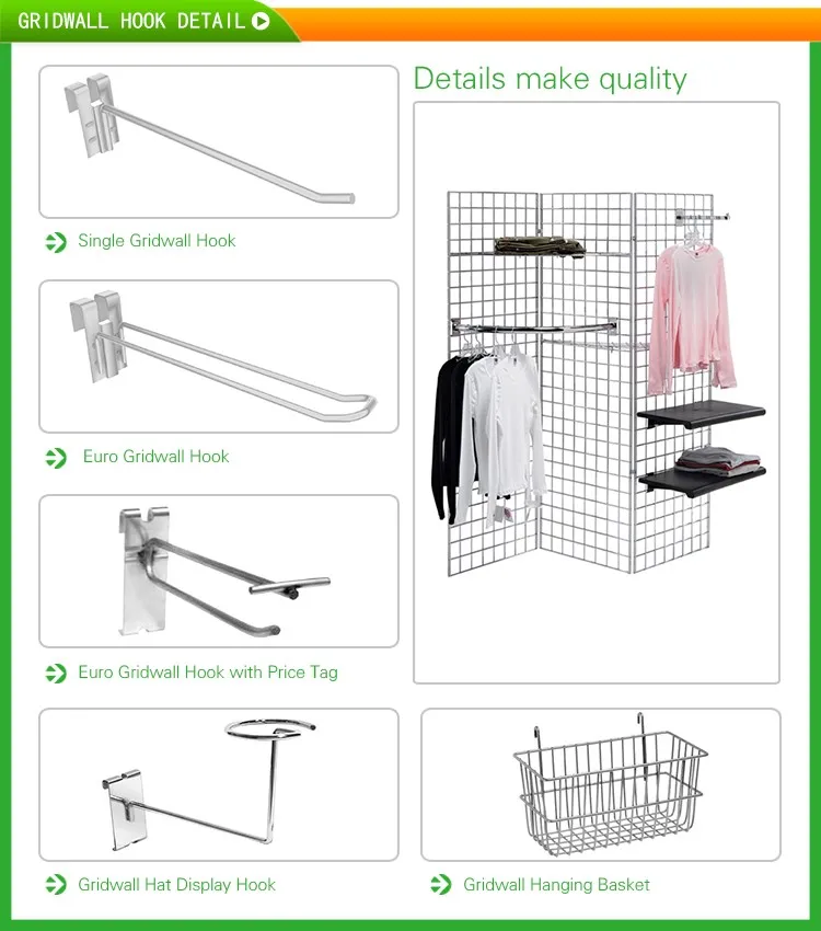 Metal Customized Size Grid Panel Clothes Hanging Wall Wire Cowboy Hat Product Display Hooks Counter Merchandise Hook