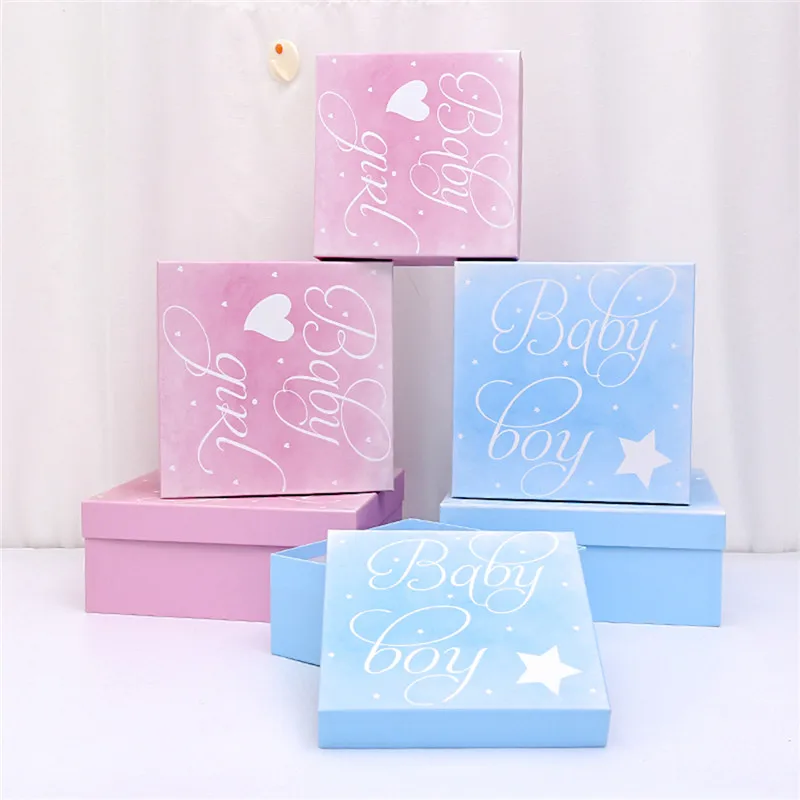 Hongxi OEM New Born Keepsake Package Paper Pink Blue Star  Out Box Cute Baby Perfect Gift Box Empty  Luxury Private