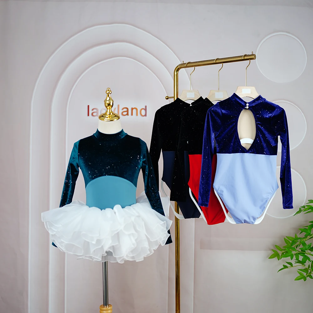 Hot selling good quality popular sublimated velvet long sleeves  kids girls thong dance leotard l ycra