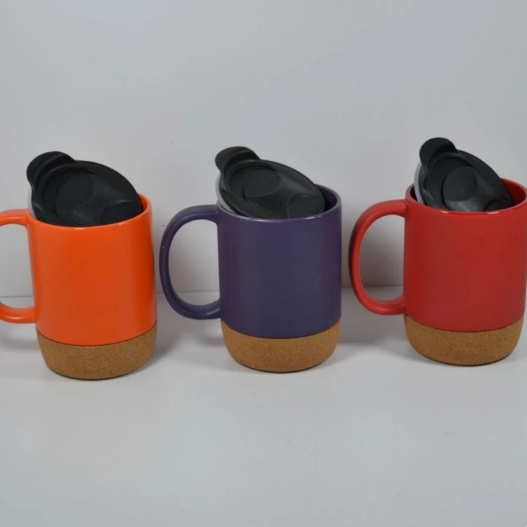 Best selling products matte black 12oz coffee cork ceramic mugs with cork bottom