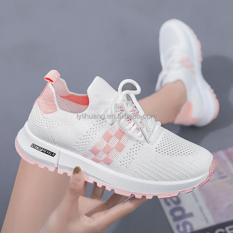 New Fashion Weave Walking Shoes for Women Flat Sole Girls Running Sports Shoes Train Tennis Fitness Shoes Factory Wholesale