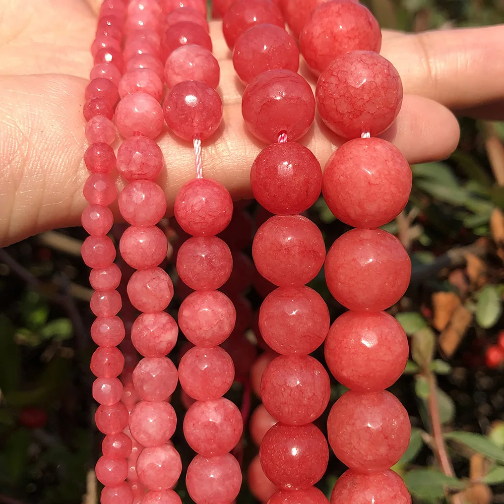 Wholesale Faceted Pink Chalcedony Stone Beads 4/ 6/ 8/10/12mm Round Jade Loose Beads for Jewelry DIY