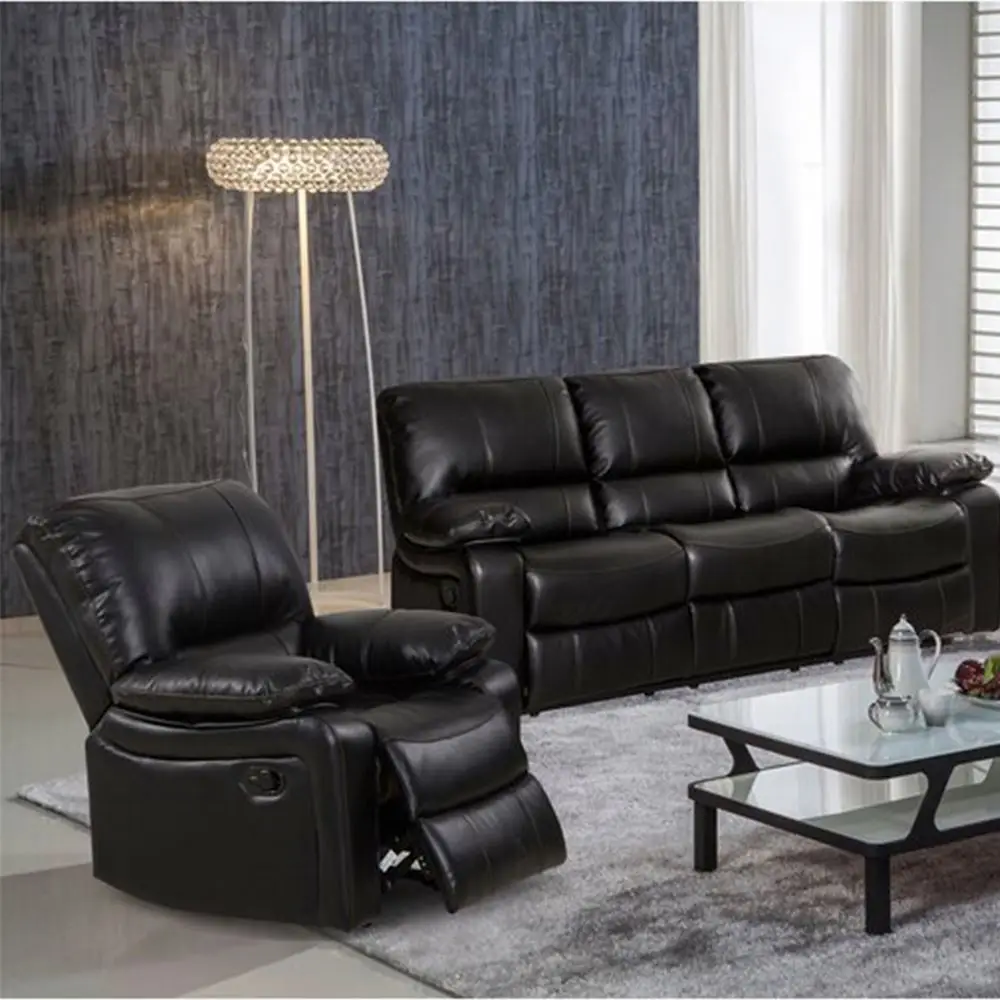 XIHAO modern PU Black Dark Brown Leather Manual Sectional Chair Cheers Recliner Sofa Leather