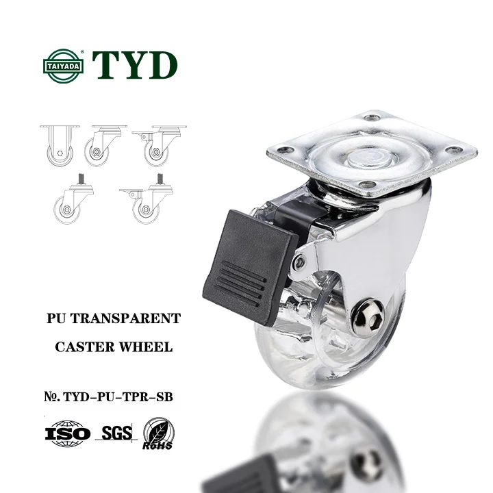 TYD 1.5' 2 inch 3 inch PU Transparent caster wheel with swivel/fixed rigid/thread stem for Furniture
