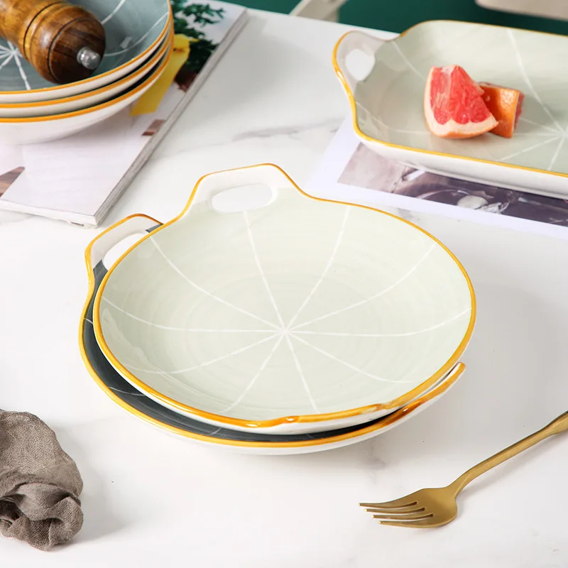 Wholesale 9 Inch Nordic Style Rice Dish Porcelain Plate With Double Ears