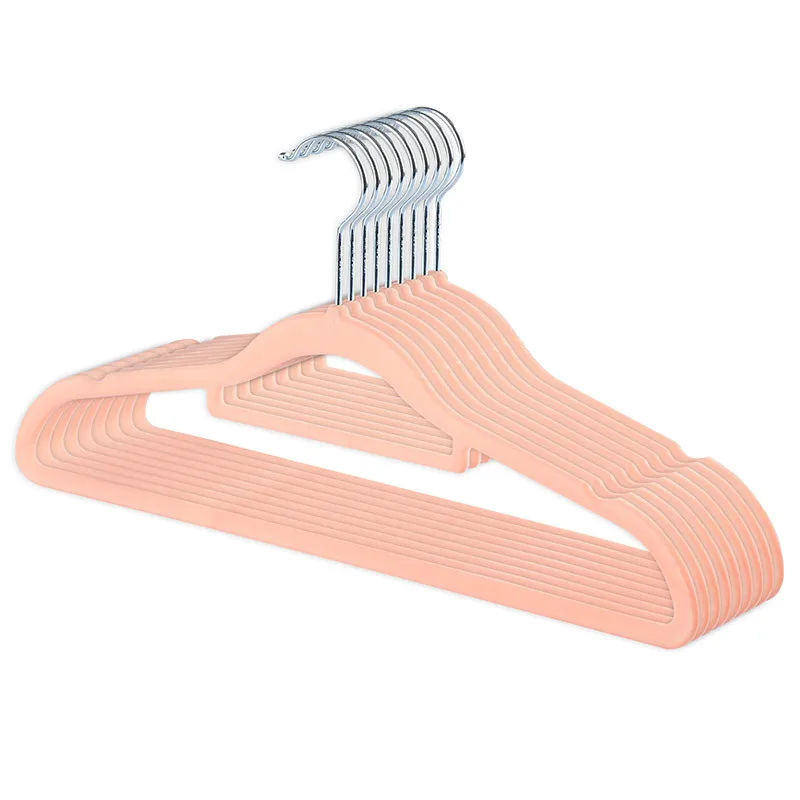 Top Selling  Plastic Velvet Coating Hanger Rose Gold Hook Pink Velvet Hanger Plastic For  Clothes