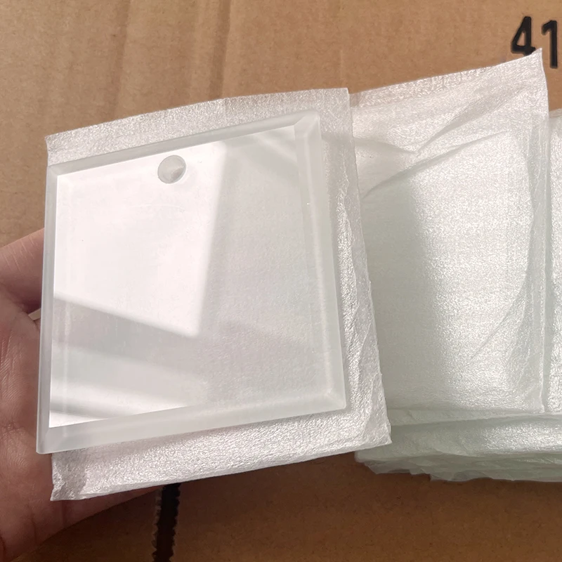 Wholesale High Quality 80mm Sublimation Square Glass Christmas Tree Ornament 8cm Transparent Crystal Blanks Pendant With Ribbon