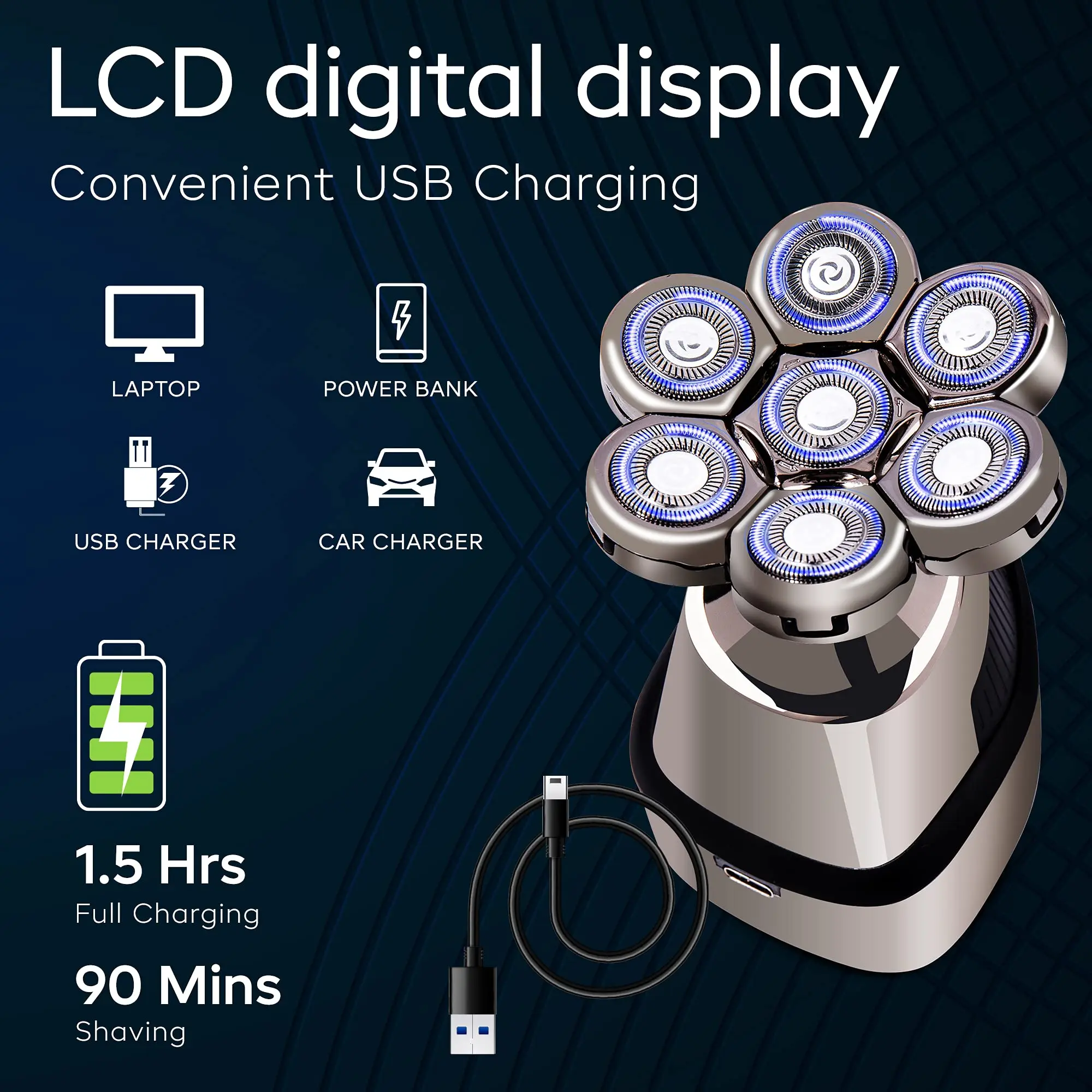 7D Amazon Best Seller Mini Portable Face Hair Remover USB Waterproof Rotary Beard Nose Hair Trimmer Electric Mens Razor Shaver