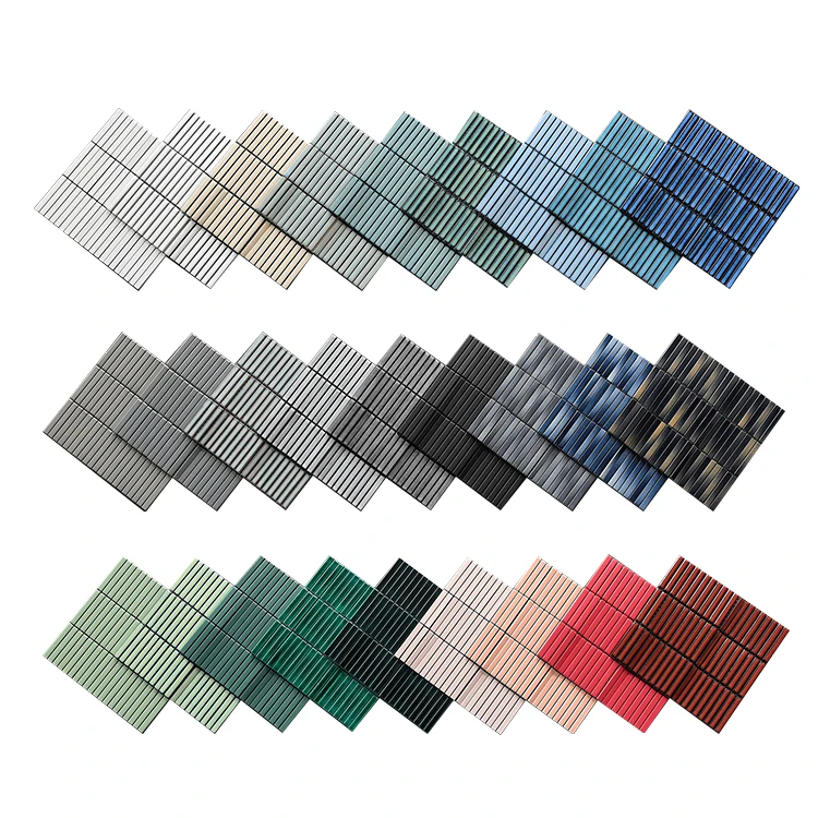 China Foshan Mosaic Supplier White Blue Yellow Strip Mosaic Herringbone Ceramic Mosaic for Living Room Wall Bathroom Backsplash