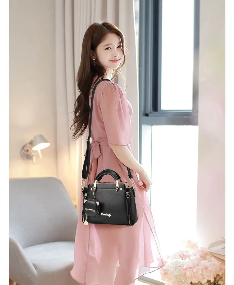 Hot Solid Colour Single Shoulder Women Bag New Tide Fashion PU Ladies Handbag Cute Crossbody Cat Pattern Bag