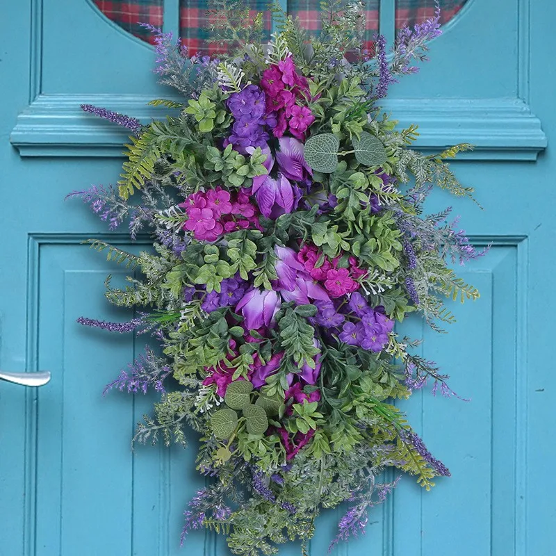 Purple tulip Door Hanging clove Tulip hyacinth hydrangea flower Colorful spring and summer garland home decor