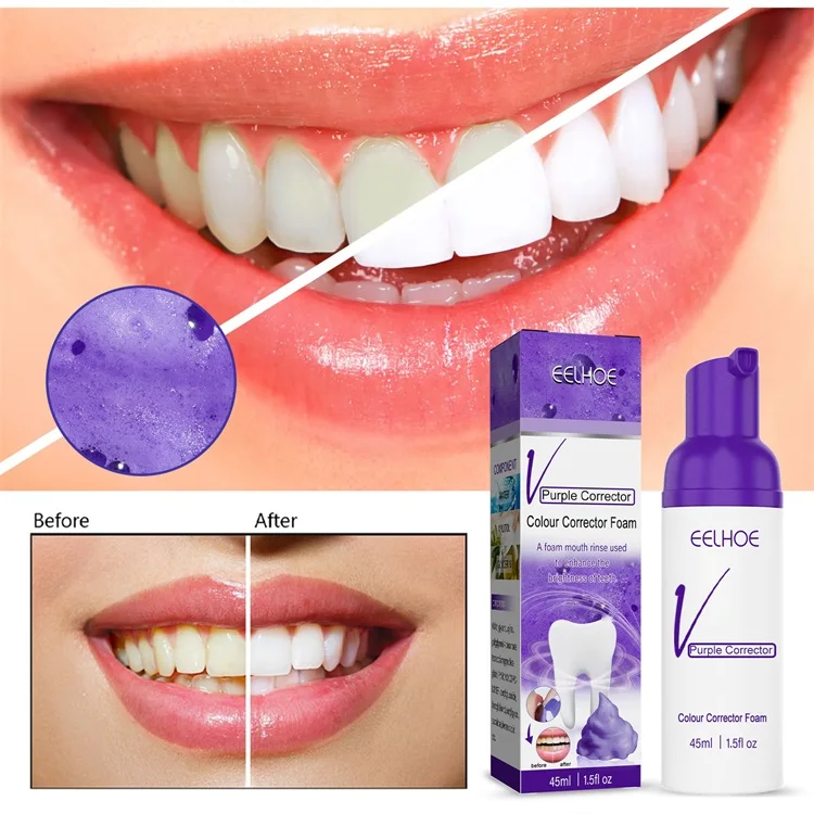 Wholesale whitening Purple v34 Teeth Color Corrector Tooth Stain Removal Foam Toothpaste For Home use