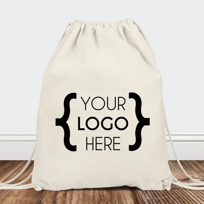 Personalized Custom Printed Sports Canvas Cotton Drawstring Bag Backpacks Calico Drawstring Bags with Logo