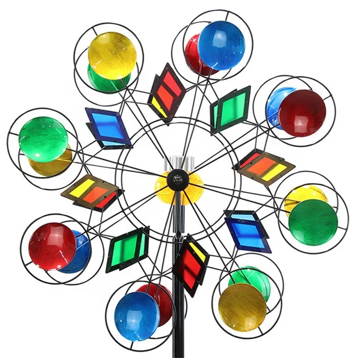 Hourpark high-quality multi-color windmills kinetic wheel steel decor garden wind spinners