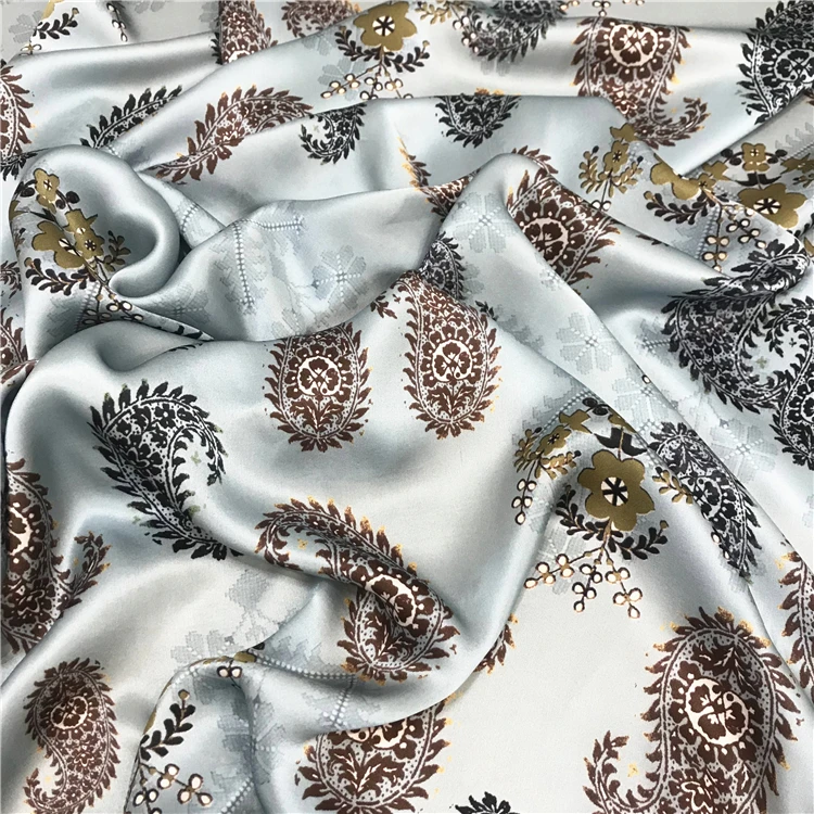 Printed Paisley Pattern Pure Silk Fabric Silk Satin Fabric 12mm Satin Fabrics