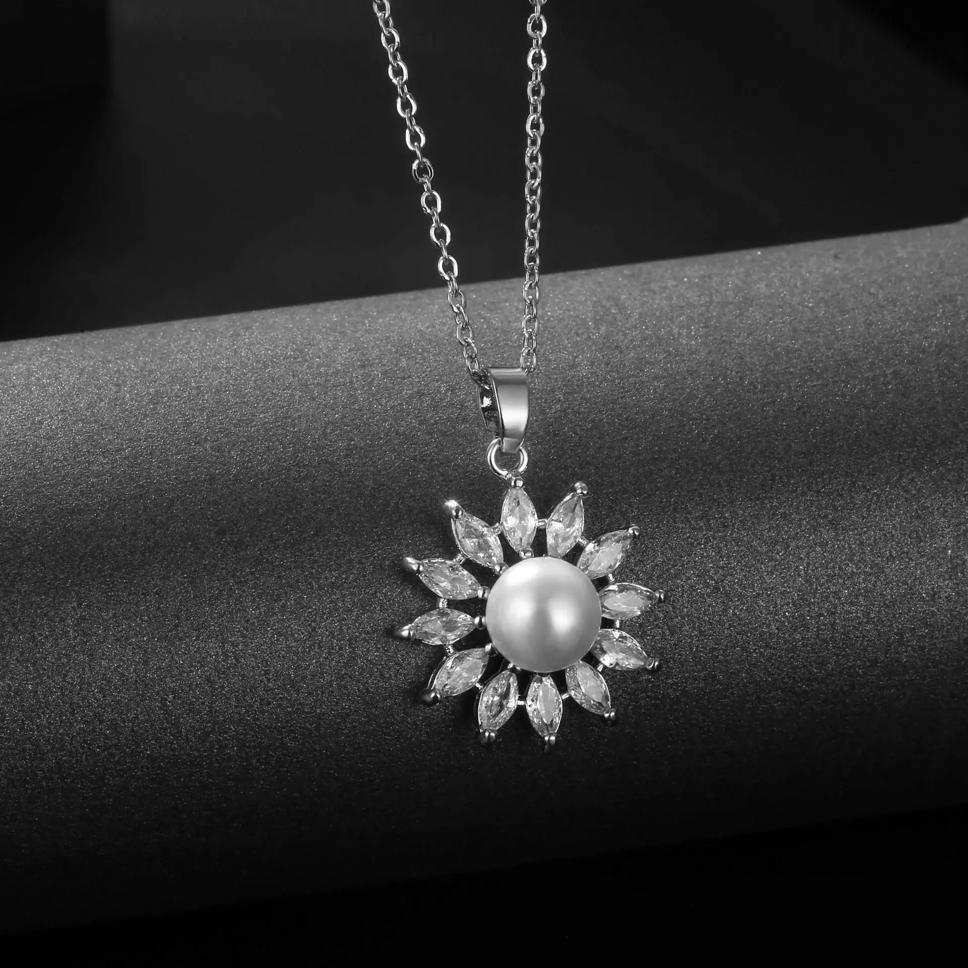  Hainon cheap jewelry set stud earring necklace Flower White zircon Pearl 925 silver plated white Cheap