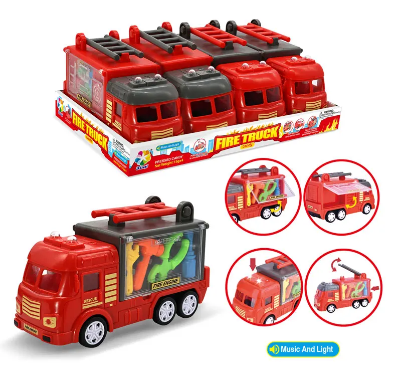 New Confectionery Toys Light Up Musical Vehicle Juguetes con Caramelo Fire Truck Candy Toys