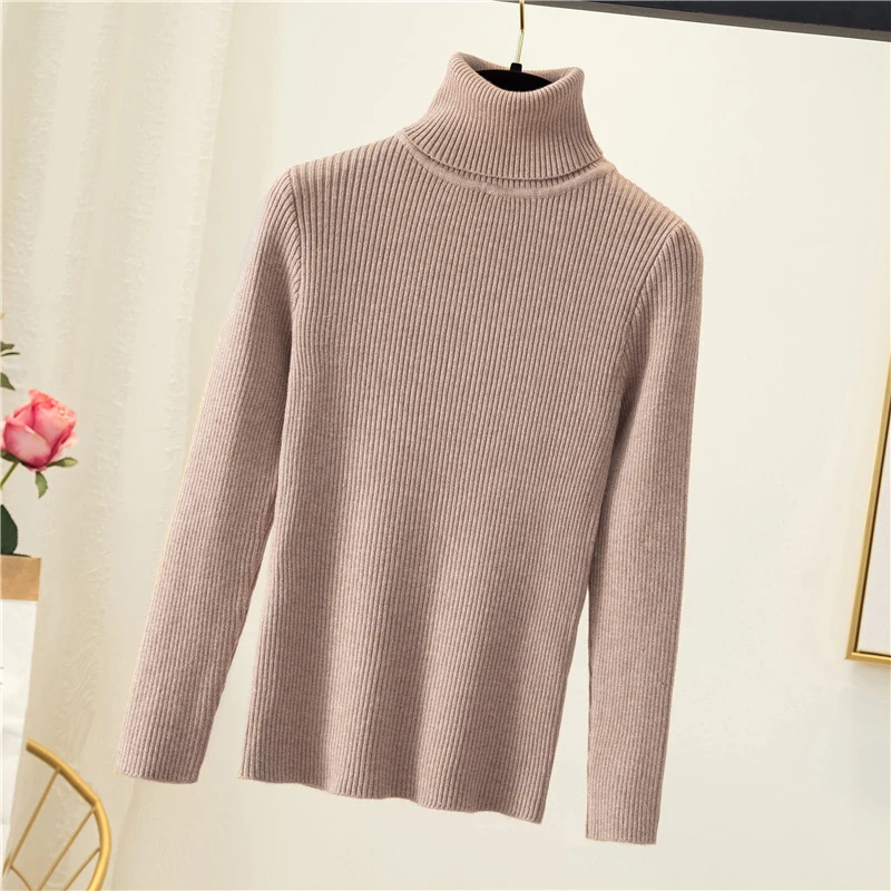 Factory Wholesale Spring Autumn Winter Warm Knitted Tops Ribbed Stand Collar Pullover High Neck Turtleneck Sweater For Women