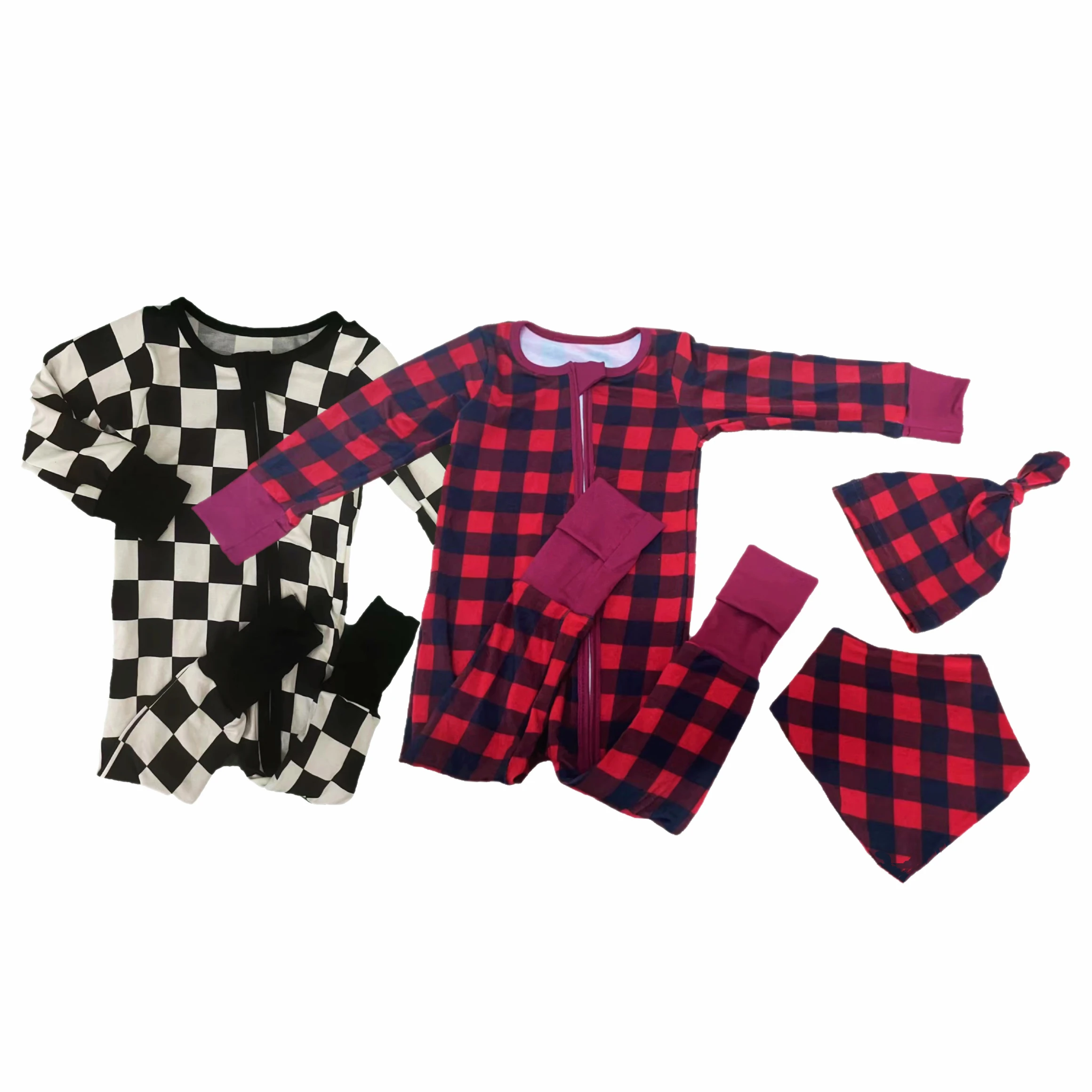 2023 New style Custom high quality bamboo baby pajamas Checked 95% bamboo viscose 5% spandex baby pajamas