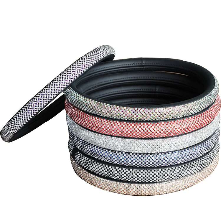 PU Leather Luxury Car Crystal Steering Wheel Cover