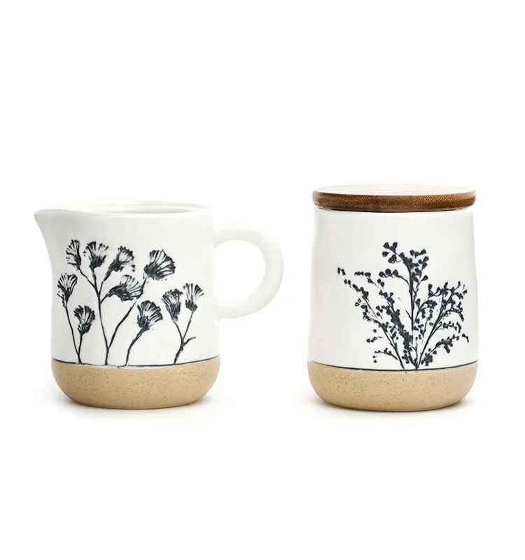 
Ceramic creamer and sugar set restaurant brunch with creamer dispenser pitcher sugar bowl with lid 