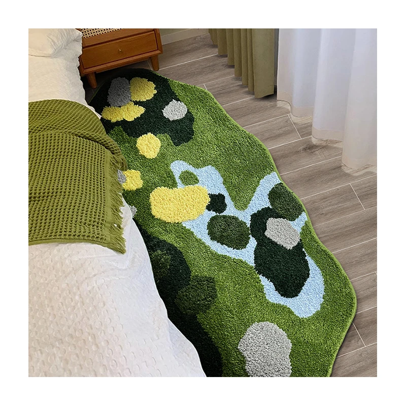 irregular shape rug modern Soft Shagg irregular Moss Non Slip Washable Bathroom Grass Moss Rugs Bath Mats Bedside Carpet