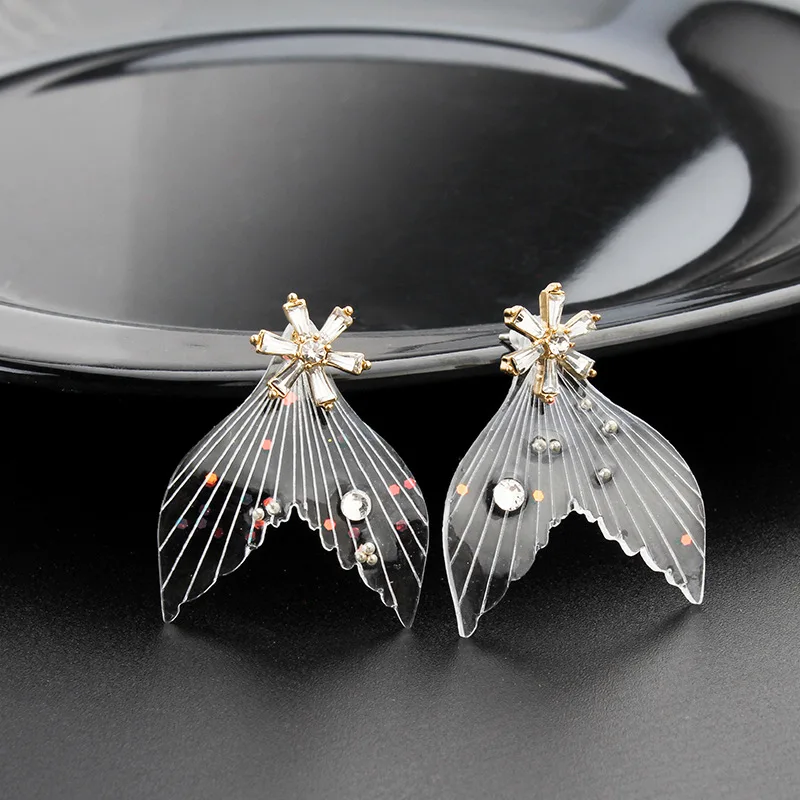Most Popular Hot Sale Fish Tail Earrings Stud With Clear Shinning Stone Stud Mermaid Tail Earring Hooks