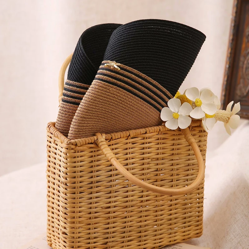 Wholesale Summer Women Straw Sun Visor Hats High Quality Fine Grass UV Protection Large Brim Equestrian Floppy Straw Beach Hat