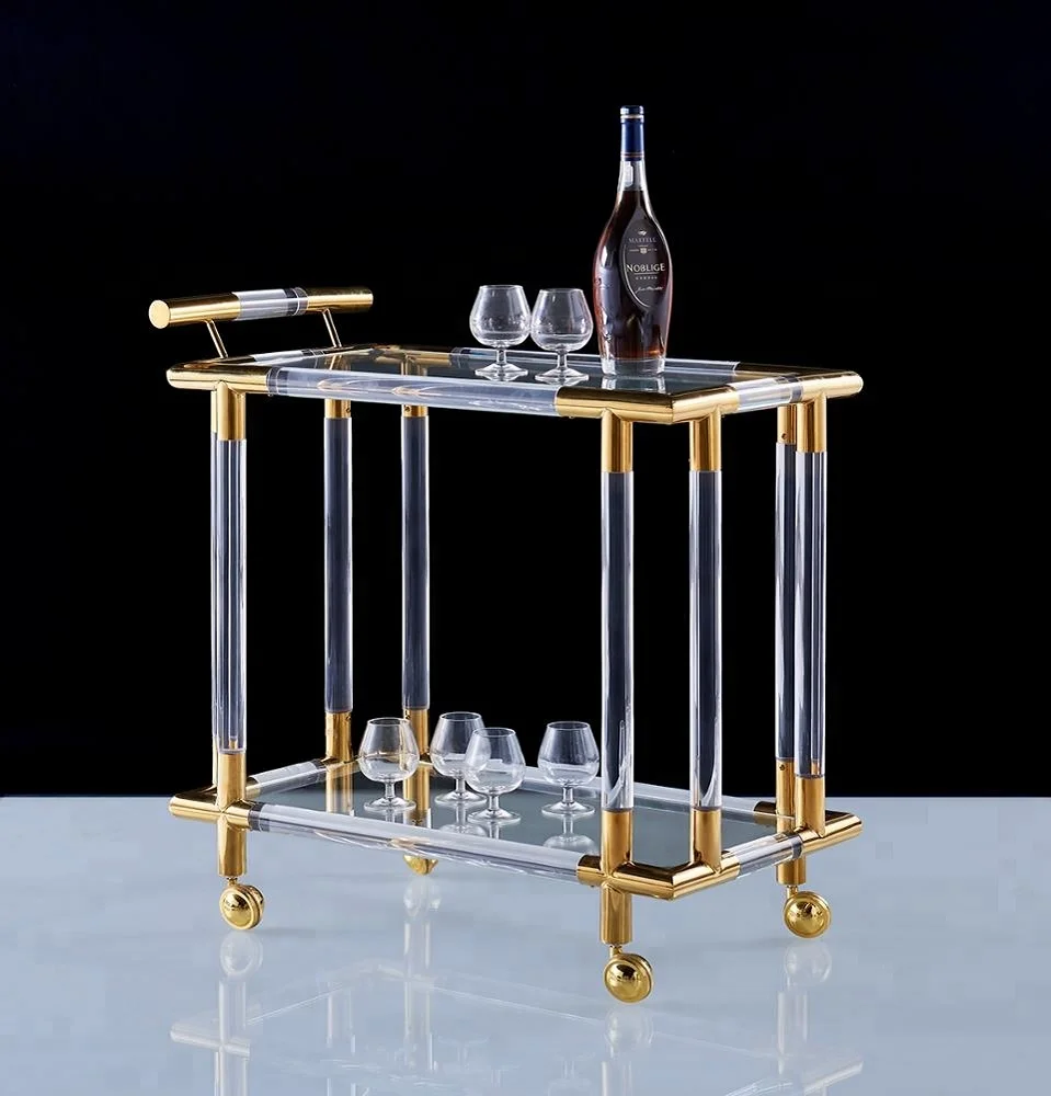 Factory Price Modern Design High Quality Acrylic Clear Lucite Acrylic Trolly Bar Wine Cart For Hotel Restaurant Bar