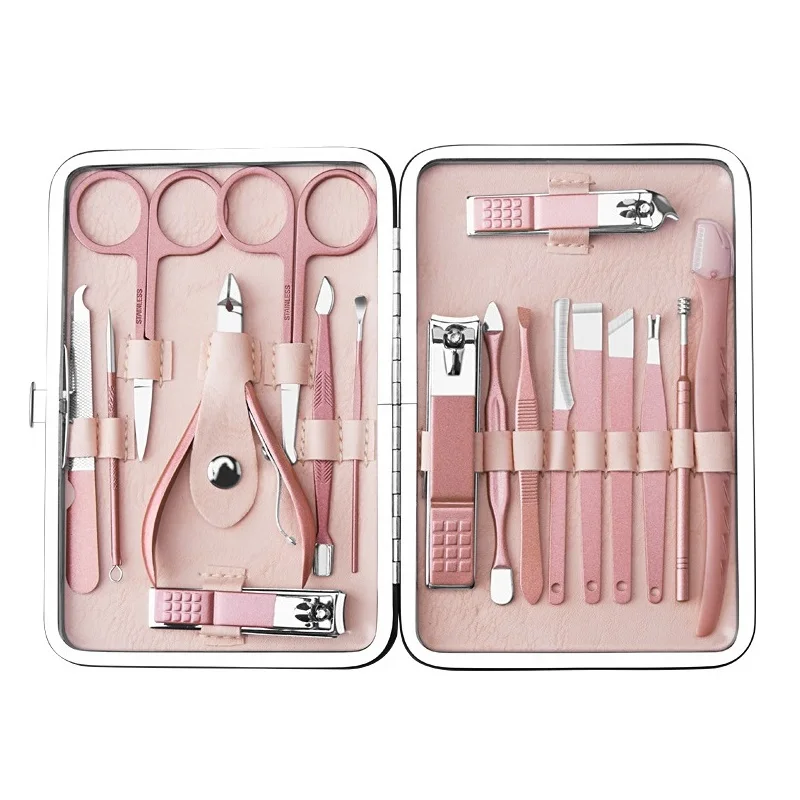 Promo 7 styles pink Rose Gold  8/10/13/15/18pcs stainless steel Nail Clippers nail Cutter Kit Nail Care manicure set with bag