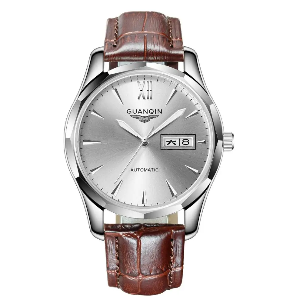 
GUANQIN GJ16034 luxury Silver crown logo waterproof stainless steel mechanical man reloj watch 