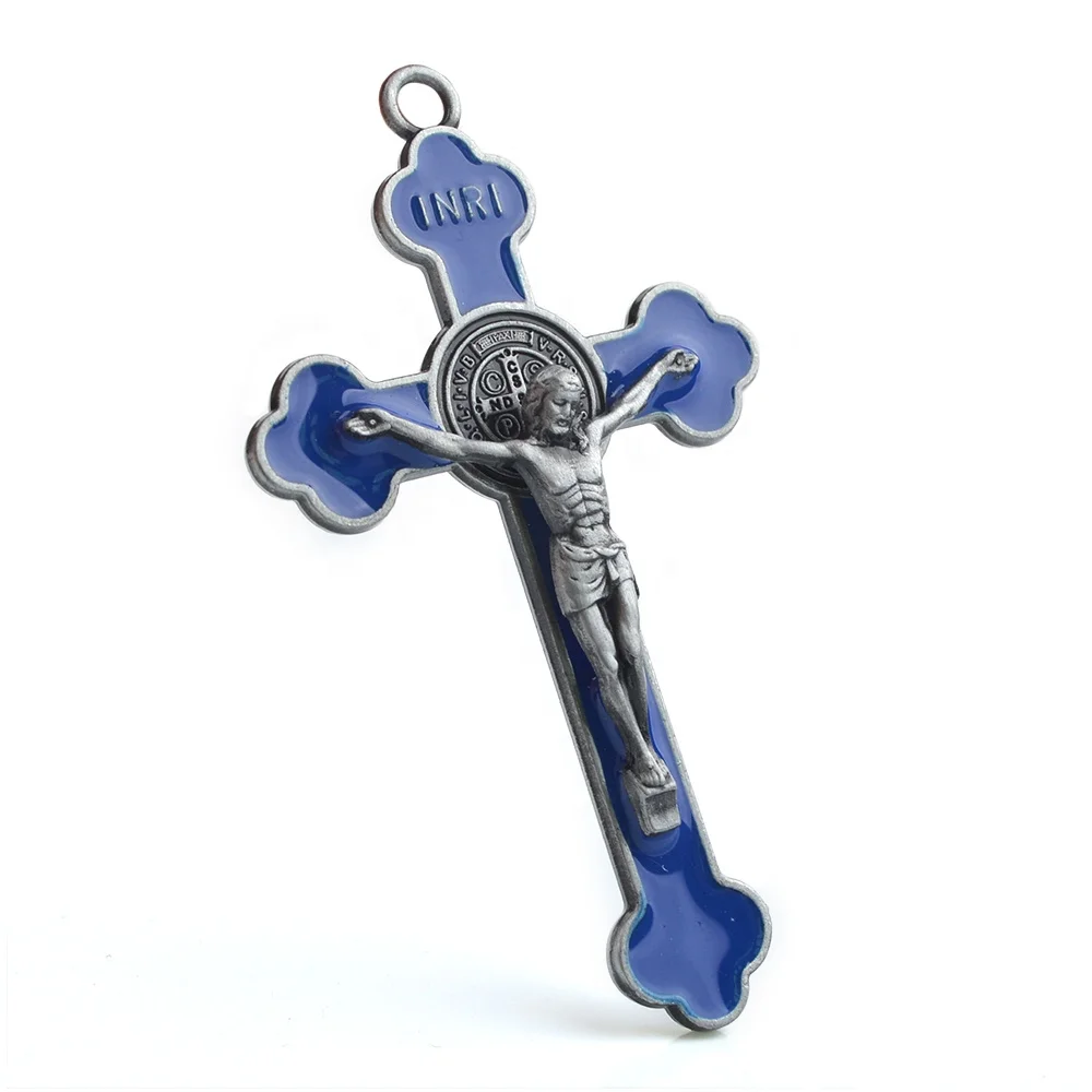 Catholic Colors  enamel Saint Benedict Crucifix Pendant  Religious Metal Alloy  Metal trefoil Cross