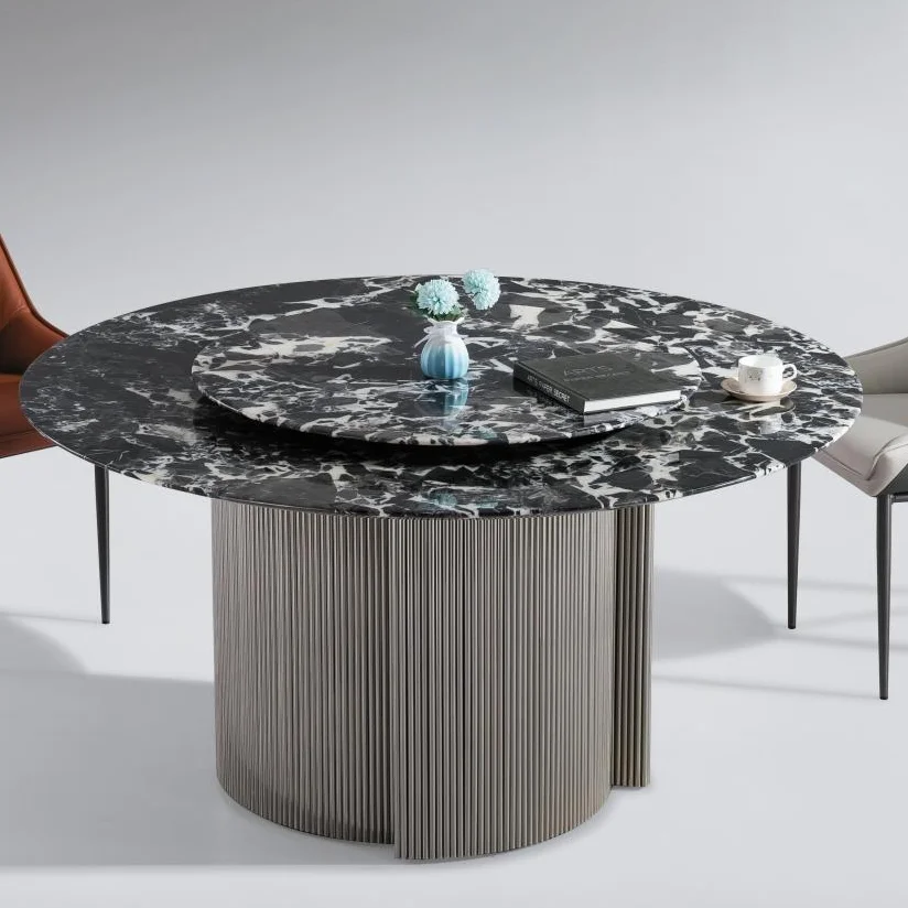 Cheap modern black and white elegant round dining room set 4 chairs contemporary rotatable dining tables set