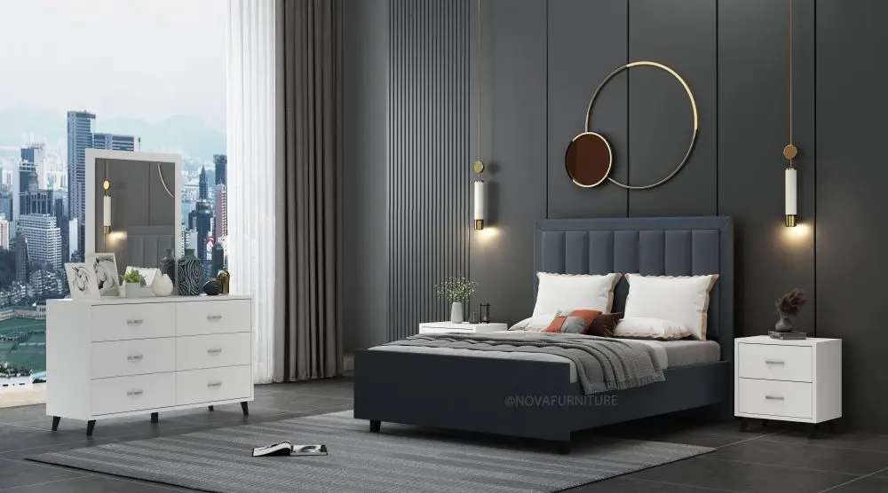 Nova Tufted Fabric Double Up-holstered Beds Twin Frame Queen Single American King Size Bed