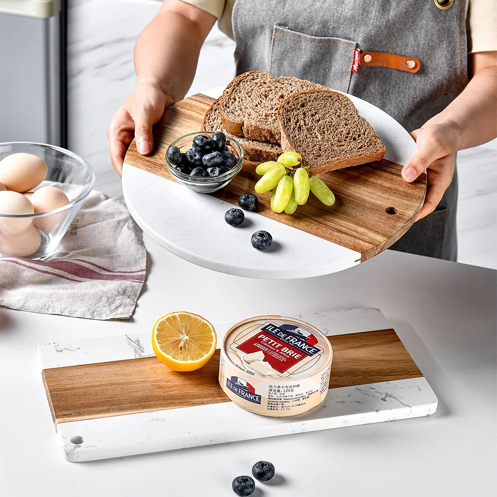 Wholesale Marble Stitching Acacia Wood Double-Sided Cutting Board round Steak Beef Fruit Bread Cheese Board