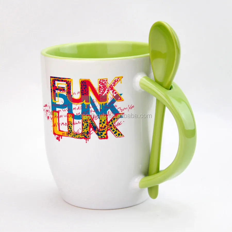 Hot Sell sublimation inner color ceramic mug custom logo coffee mug with spoon