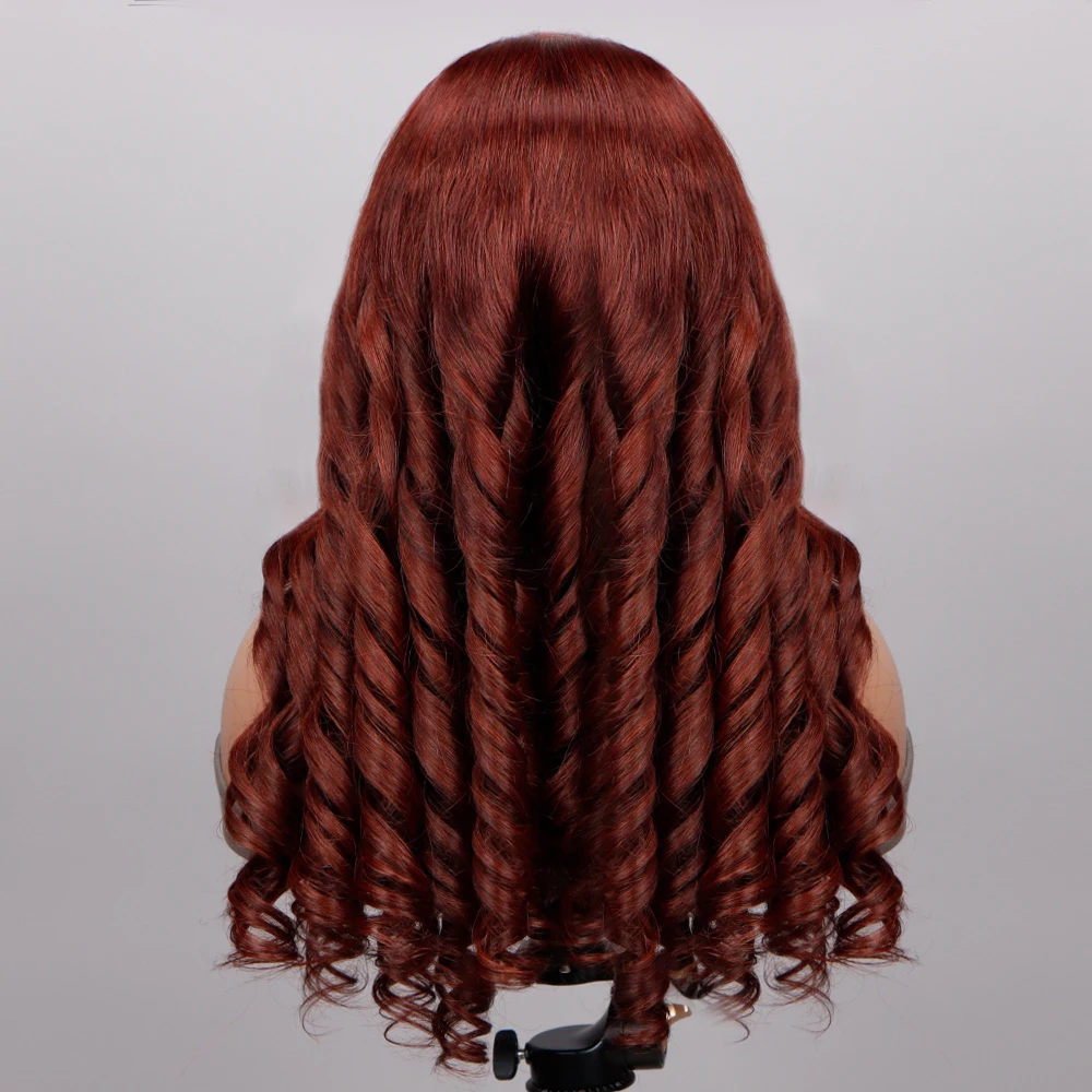 Fashion Cheap Remy Hair Red Brown Color Curly Bouncy Indian Human Hair Wigs 13x6 Hd Lace Wigs for Black Woman