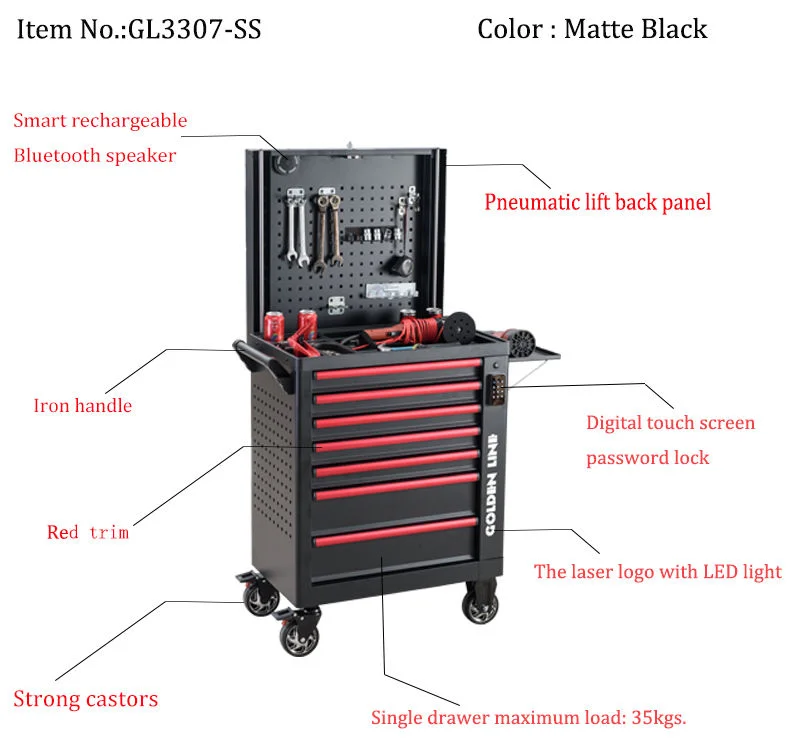 7-Drawer Metal Mobile Tool Cabinet Rolling Workshop Box with OEM Support Steel and Iron Material