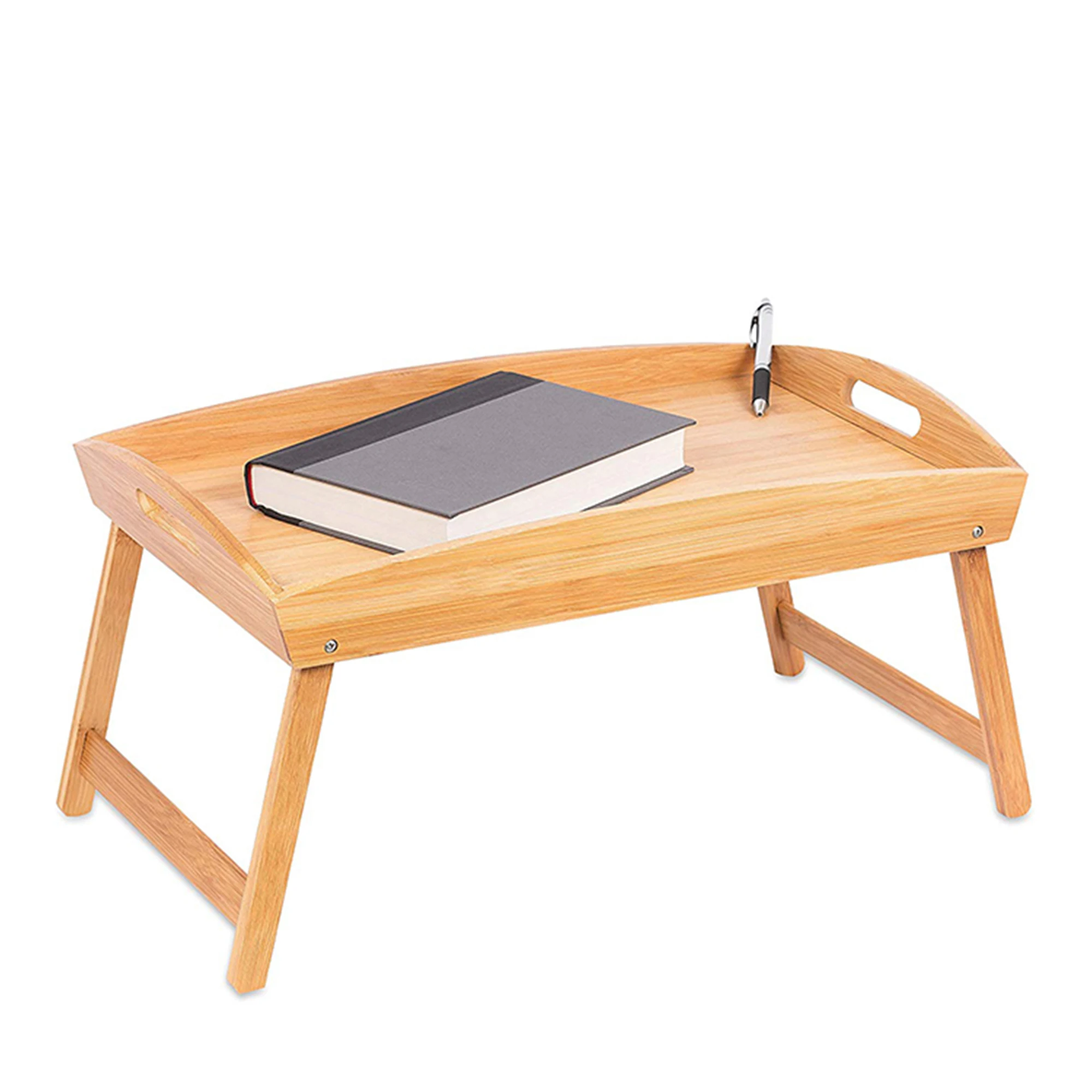Natural Eco-Friendly Bamboo Wooden Serving Tray Adjustable Bed Table Breakfast Trays With Foldable Legs