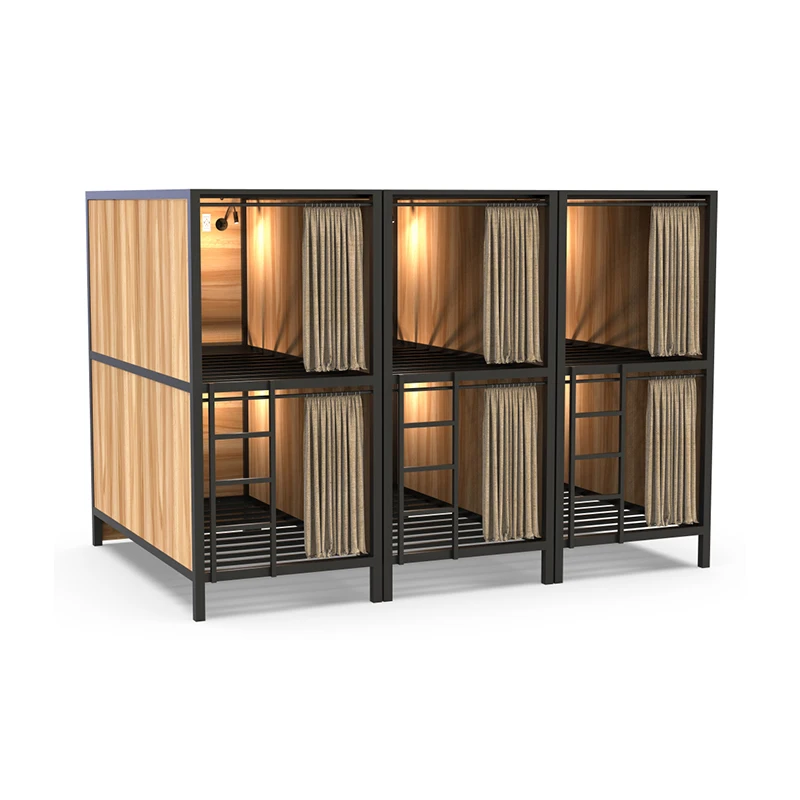 Коммерческая двухъярусная кровать из нержавеющей стали королевского размера с настольным столом, шкафом, книжной полкой и лестницей для отеля