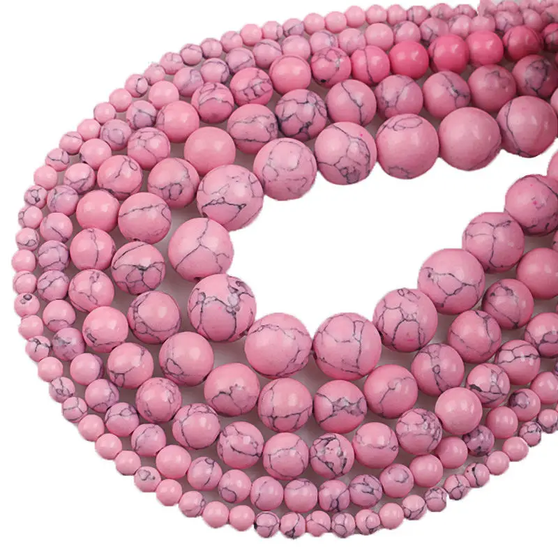 High Quality Round Blue Turquoise Beads Strand 6/8/10mm Red Turquoise Howlite Gemstone Strands Beads  for Jewelry Making