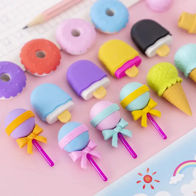 Hot Stationery Kawaii Ice Cream Cookies Shape Eraser Odm Oem 3D Pencil Eraser For Gift
